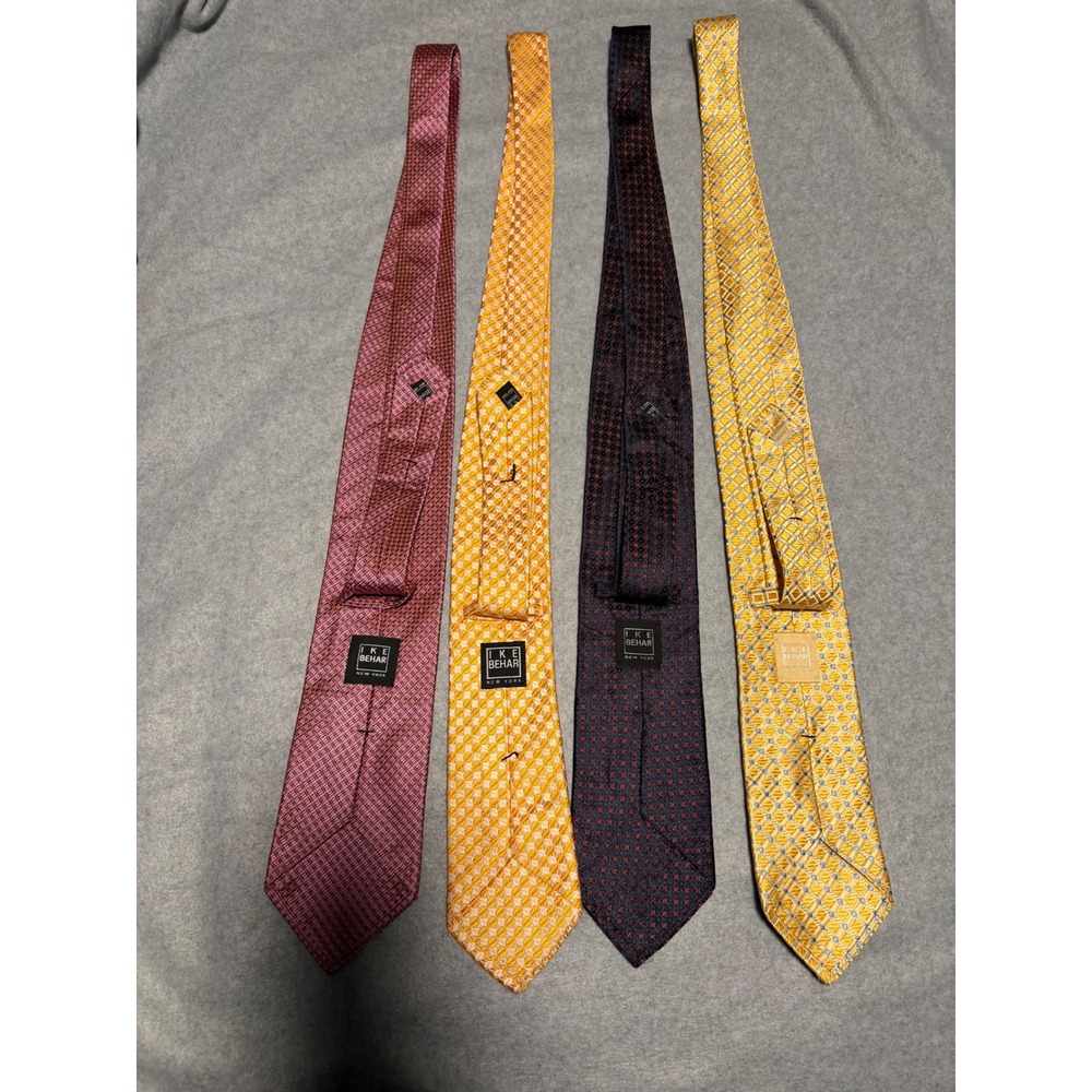 Lot of 4 Ike Behar New York Silk Ties Geometric Diamond Pattern Mens Neckties - Picture 5 of 6